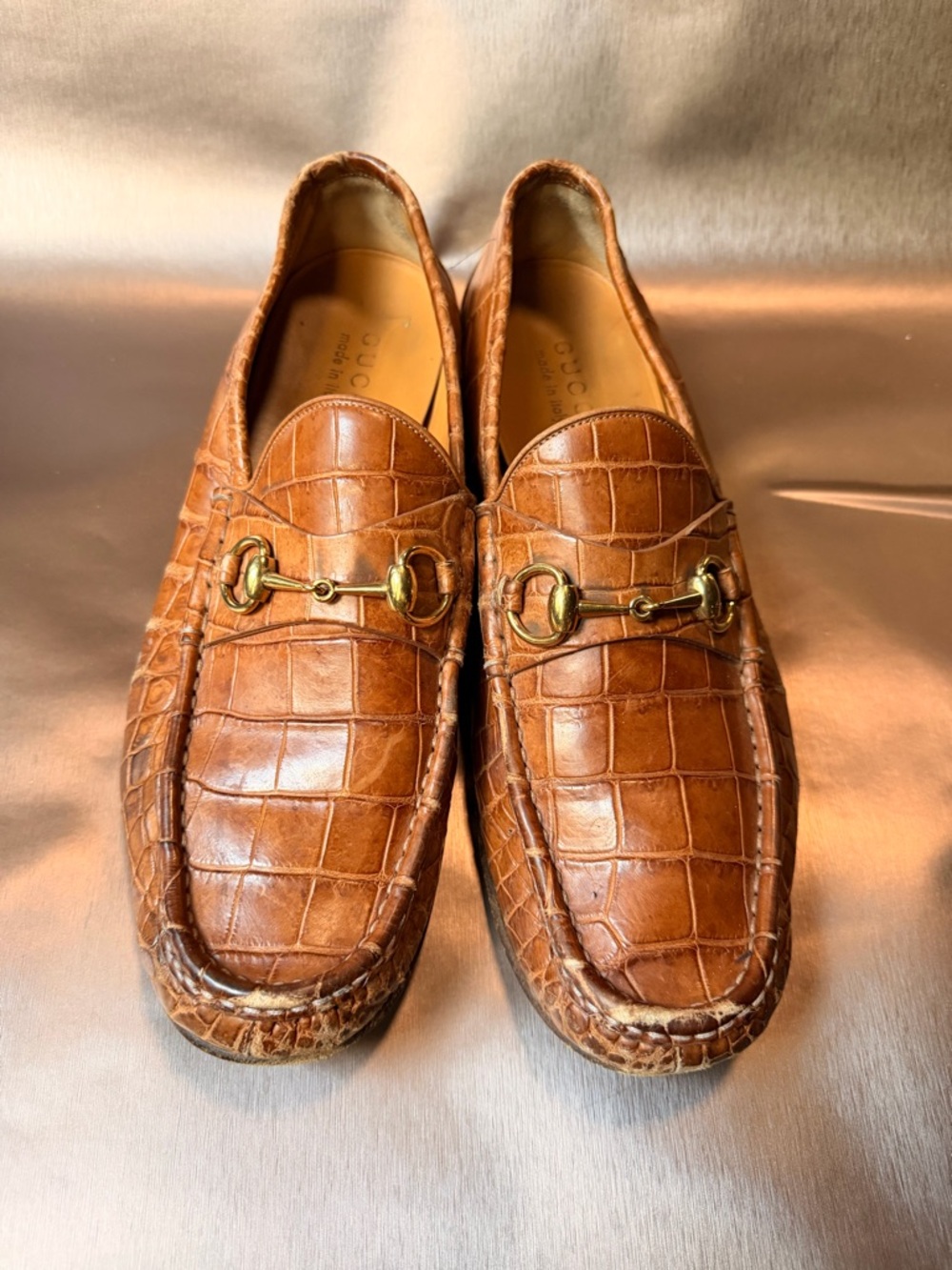 Men's GUCCI croc Horsebit loafer sz11/US12, GG web belt and cable knit socks - Picture 2 of 12